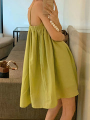 Loose Sleeveless Pleated Solid Color Spaghetti-Neck Mini Dresses Slip Dress