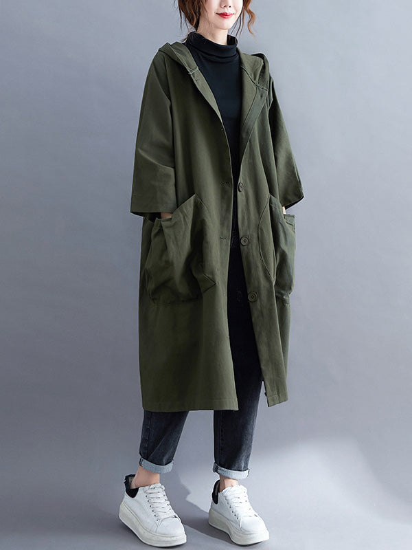 Loose Hooded Trench Long Coat