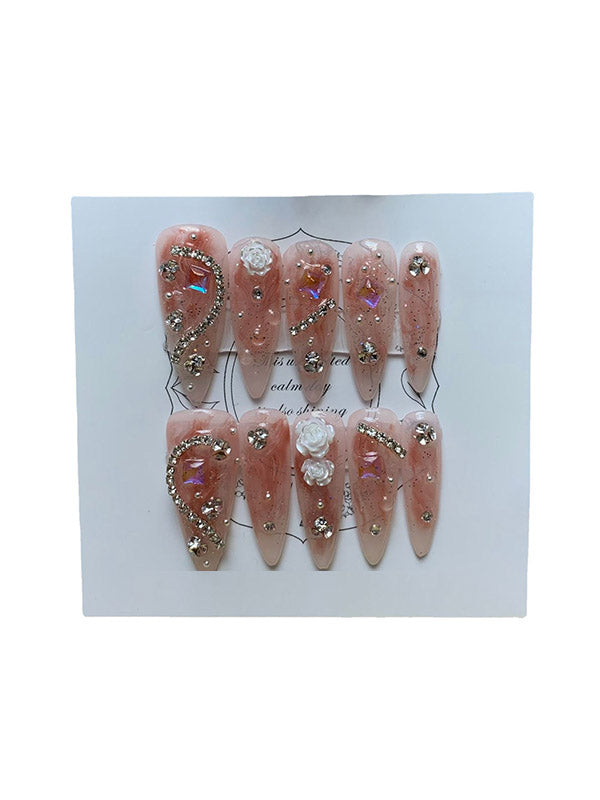 Detachable Geometric Rhine Stones Press-On Nails