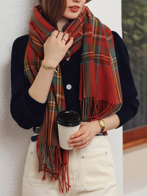 Plaid Tasseled Shawl&Scarf