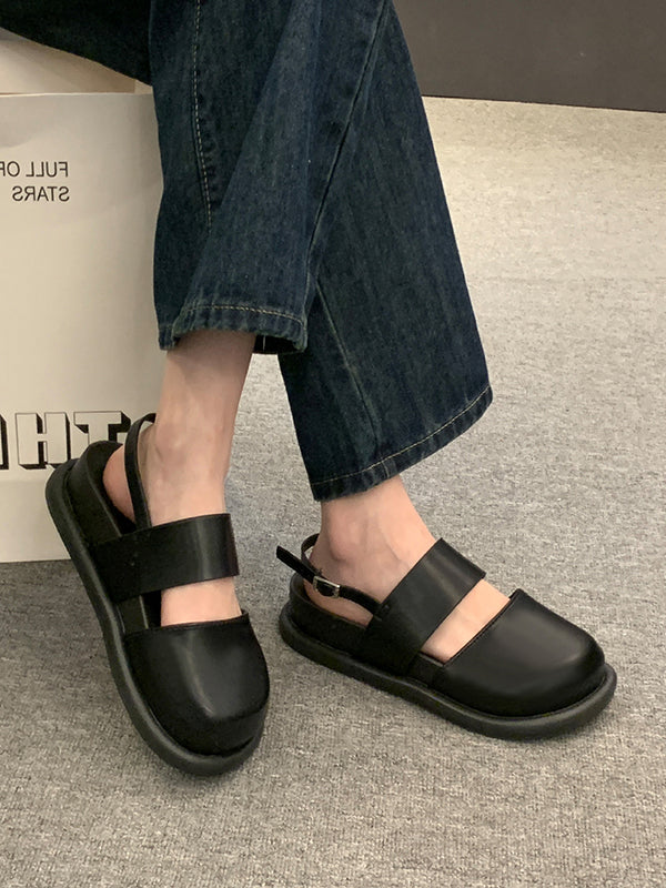 Belt Buckle Hollow Round-Toe Split-Joint Sandals Wedges & Flatform