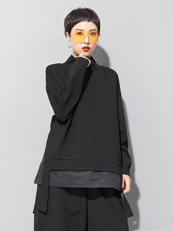 Black False Two Cropped Long Sleeve T-Shirt