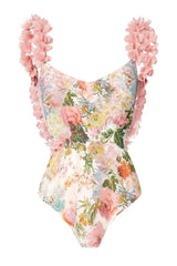 Jean Printed Ruffle Twp-pieces Swim Set