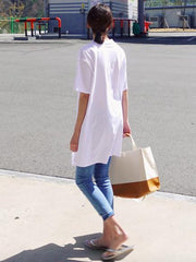 Solid Loose Simple Split-Front T-Shirt Top