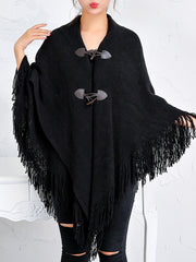 Loose Buttoned Keep Warm Tasseled Velvet Shawl&Scarf