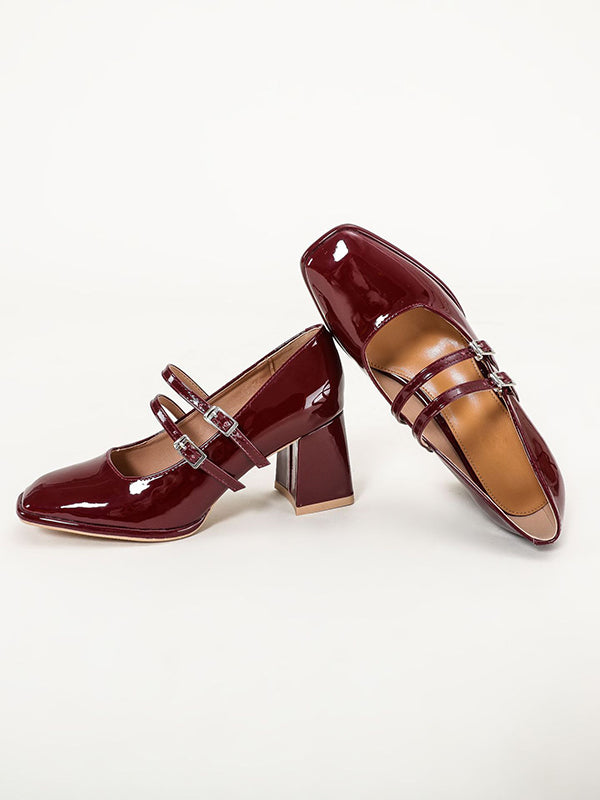 Shallow Cut Square-Toe Mary Janes Pumps