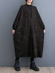 Long Sleeves Loose Printed Collarless Trench Coats