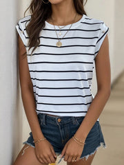 Loose Short Sleeves Split-Joint Striped Round-Neck T-Shirts