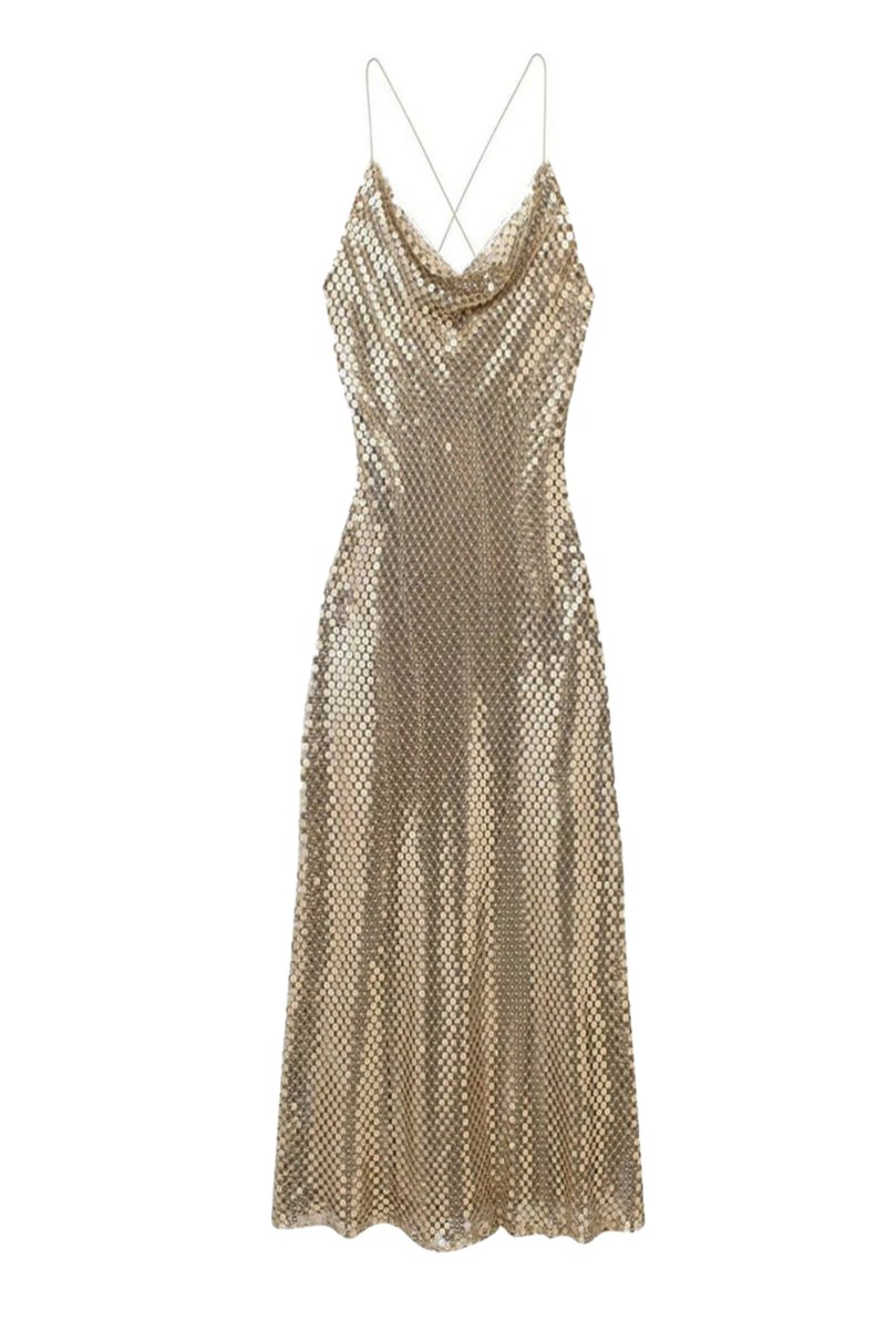 Yvette Mesh Sequins Midi Slip Dress