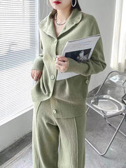 Urban Loose  Solid Color Cardigan Tops & Wide Leg Split-Front Pants Suits