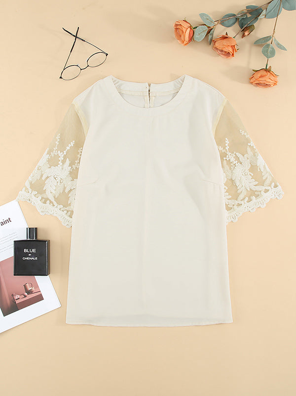 Original Loose Solid Color Lace Split-Joint T-Shirt Top