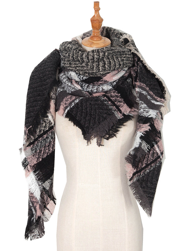 Triangle Fringed Keep Warm Plaid Shawl&Scarf