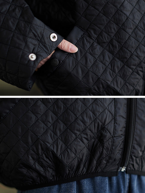 Simple Long Sleeves Loose Keep Warm Solid Color Zipper Hooded Padded Coat/Down Coat