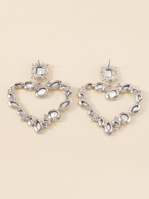 Heart Shape Rhine Stones Drop Earrings