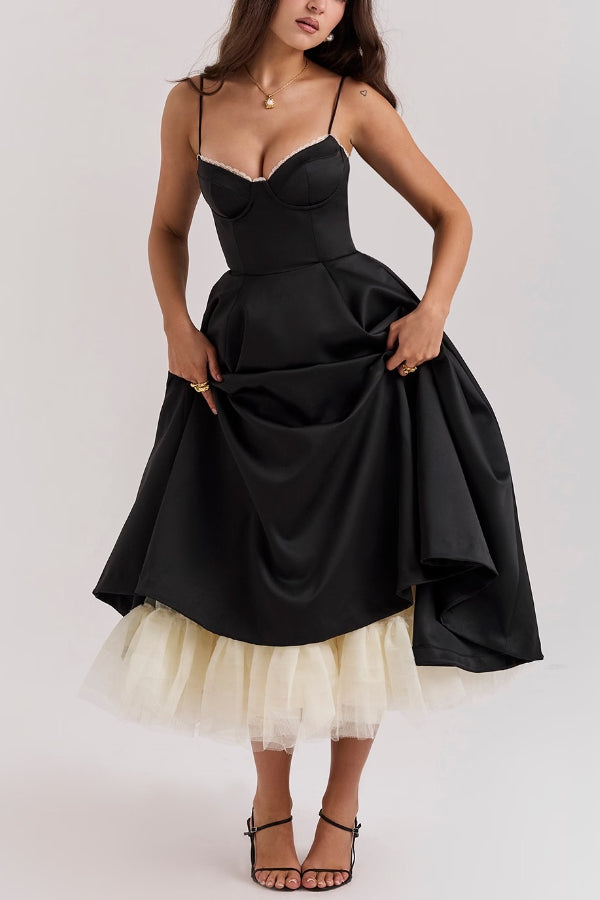 Suspender V-Neck Sleeveless Tutu Maxi Dress