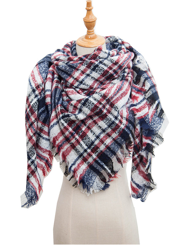 Triangle Fringed Keep Warm Plaid Shawl&Scarf