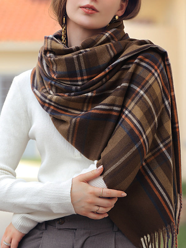 Plaid Tasseled Shawl&Scarf