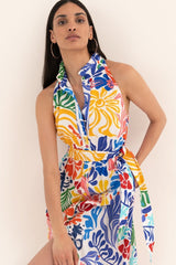 Hermosa Printed Button-up Belted Midi Dress