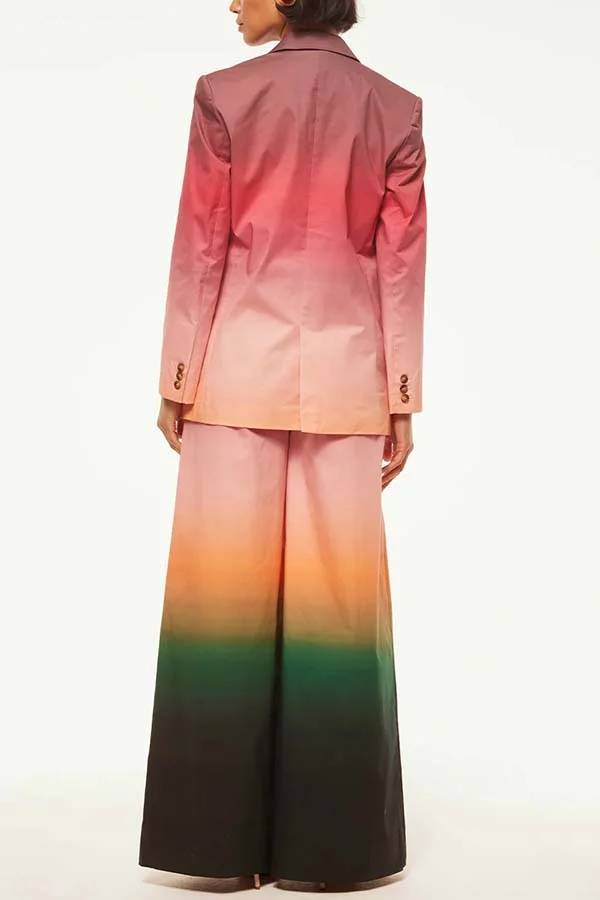 Sunset Dinner Gradient Print Button Lapel Blazer and Pocketed Wide Leg Pants Set