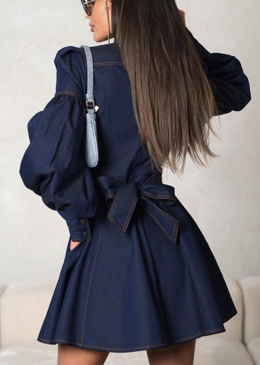 Chic Denim Lantern Sleeve Dress