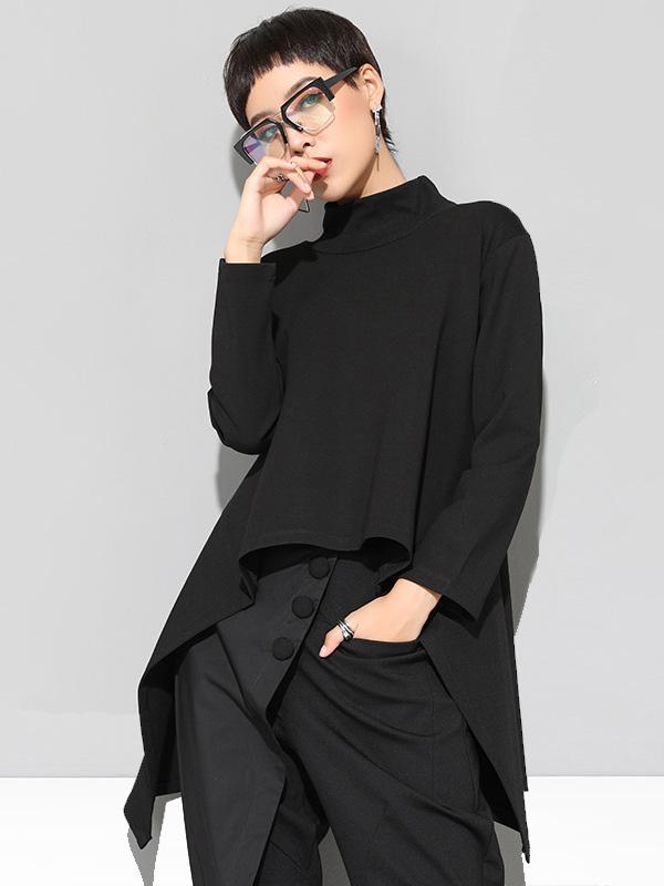 Black Zipper Long Sleeves Swallow-Tailed T-Shirt