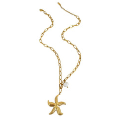 Starfish Pearl Pendant Necklace - Oceanic Elegance