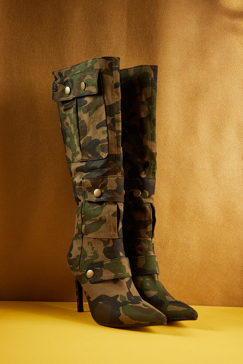 Jady Rose | Briston Knee High Cargo Denim Boots - Olive