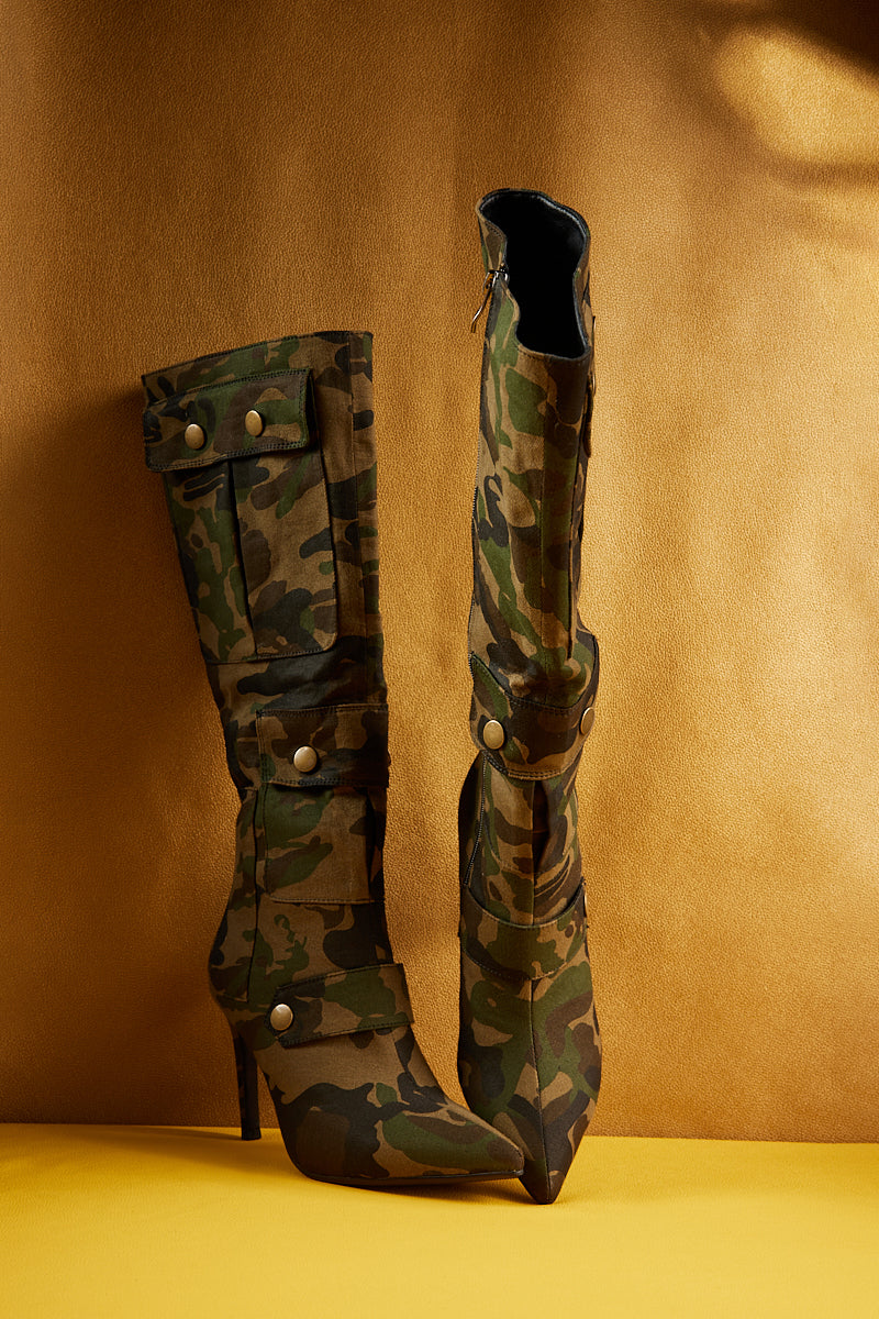 Jady Rose | Briston Knee High Cargo Denim Boots - Olive