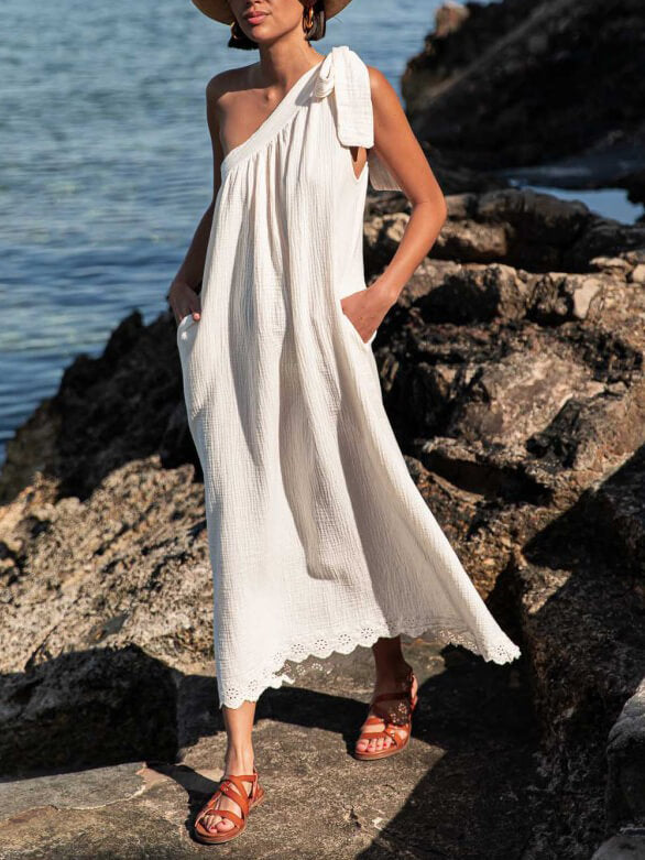 Asymmetrical Off-Shoulder Casual Resort Midi Dress