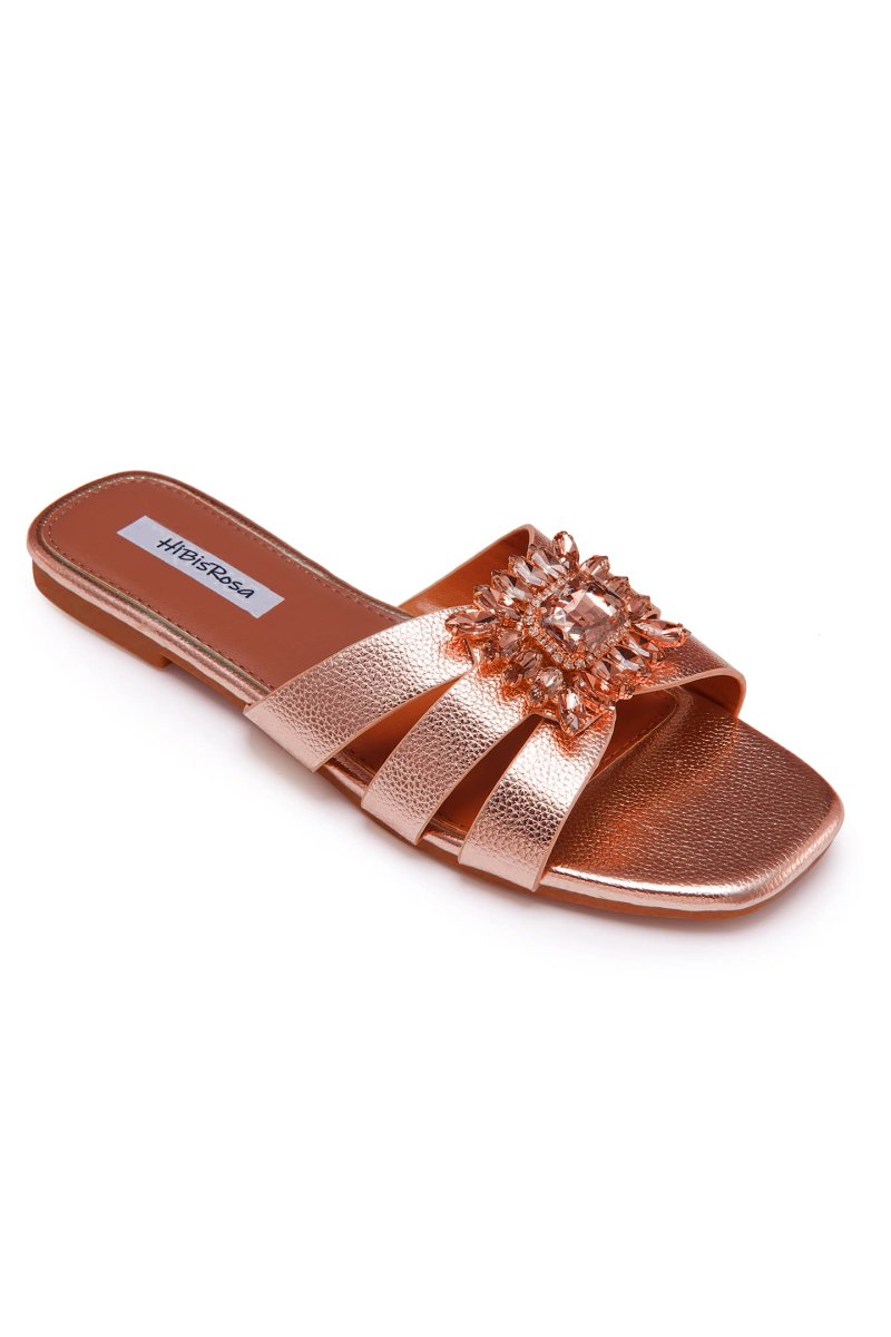 Cathy Rhinestone Decor Slide Sandals