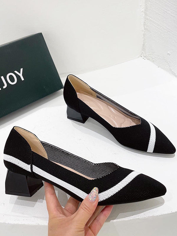 Contrast Color Pointed-Toe V-Cut Pumps