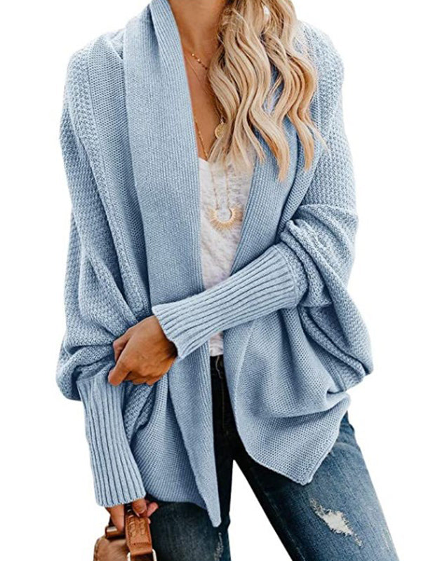 Casual Batwing Sleeves Loose Solid Color Cardigan Tops