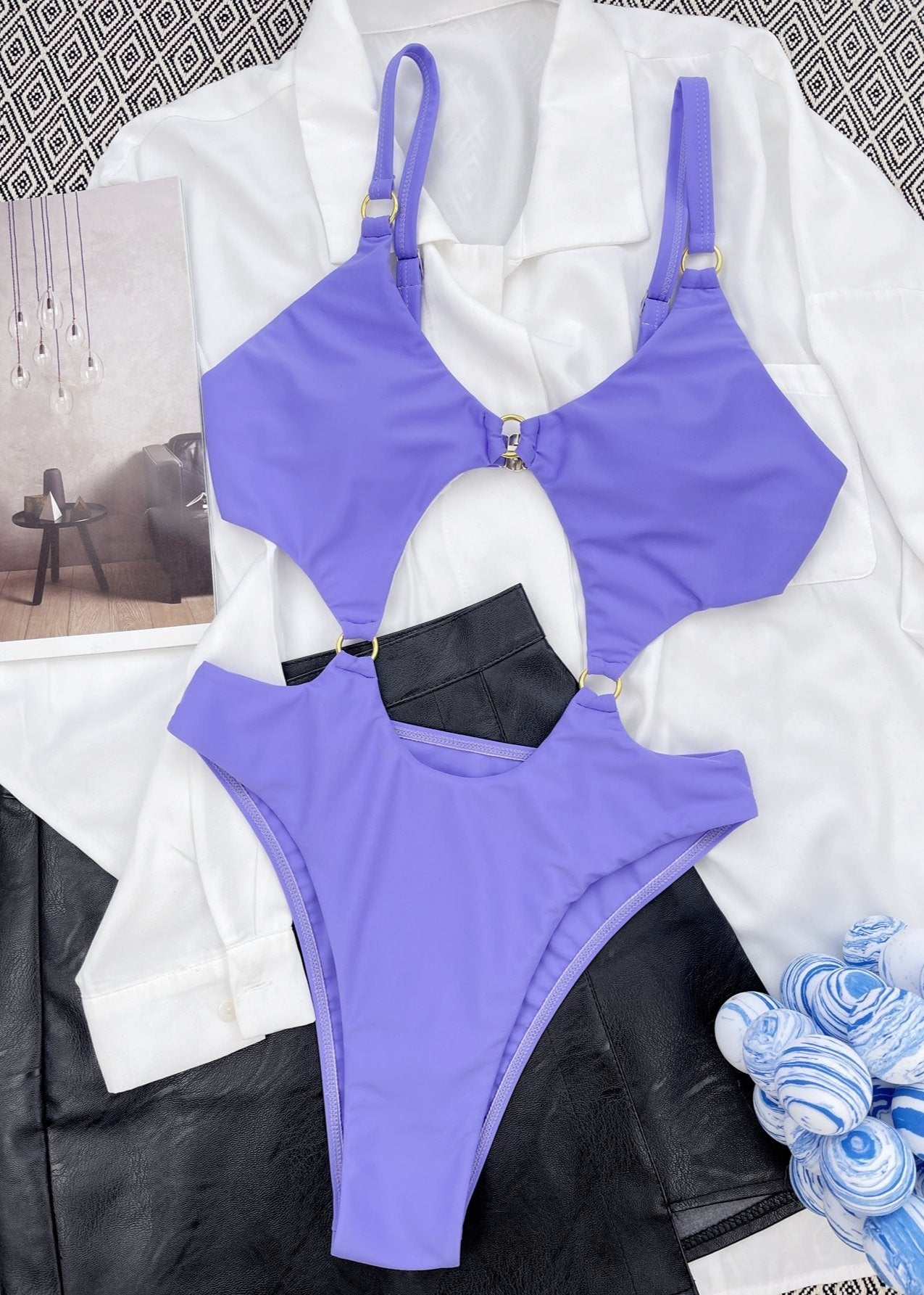 Violet Glow Cutout Swimsuit