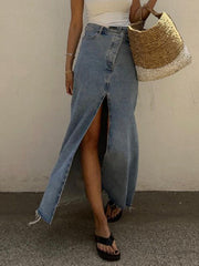 Loose Fringed Split-Front Denim Skirts Bottoms