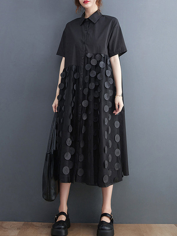 Original Casual Loose Polka-Dot Split-Joint Midi Shirt Dress