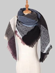 Triangle Contrast Color Diamond-Patterned Fringed Keep Warm Shawl&Scarf