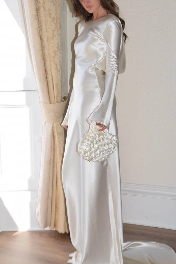 Pearl Eden Satin Back Open Cowl Neck Gown Maxi Dress