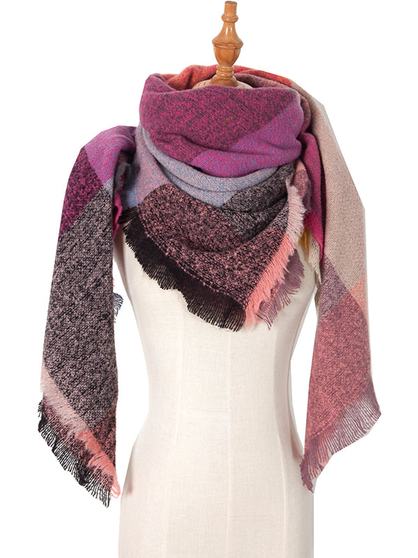 Triangle Contrast Color Diamond-Patterned Fringed Keep Warm Shawl&Scarf