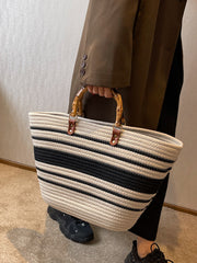 Contrast Color Split-Joint Striped Handbags