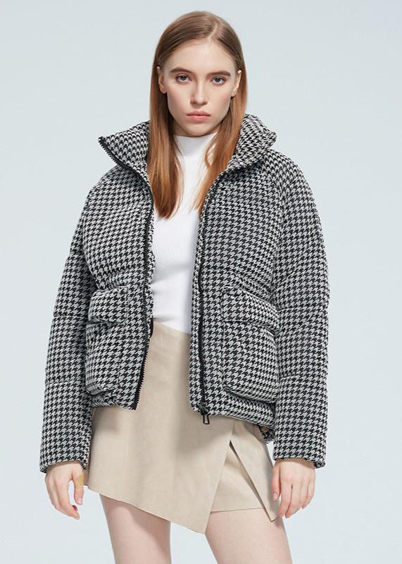 Houndstooth Quilted Zippered Jacket