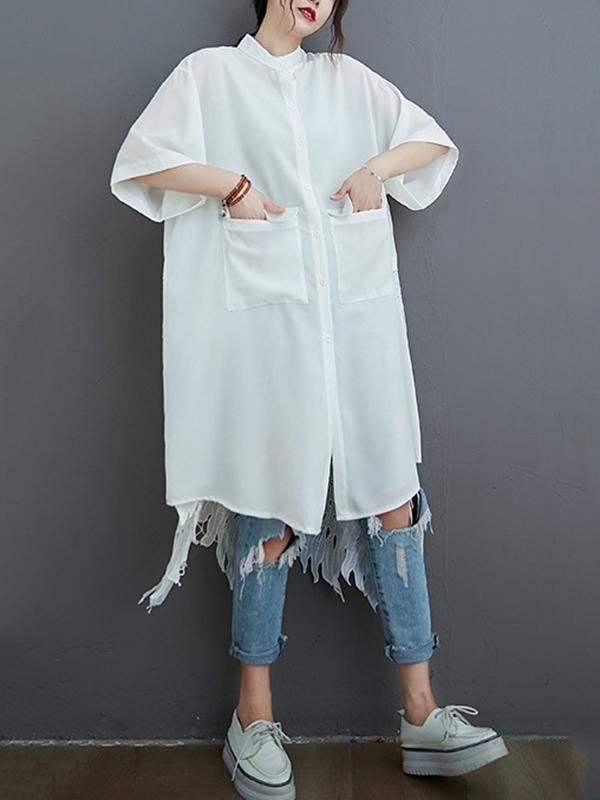 Loose Split-Joint Hollow Solid Long Blouse