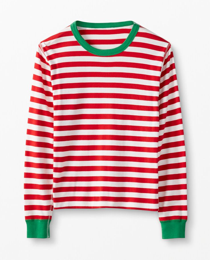 Red and White Striped Green  Collar Family Matching Pajamas Set