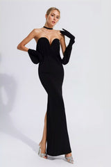 Octavia Strapless Draped Gloved Maxi Dress