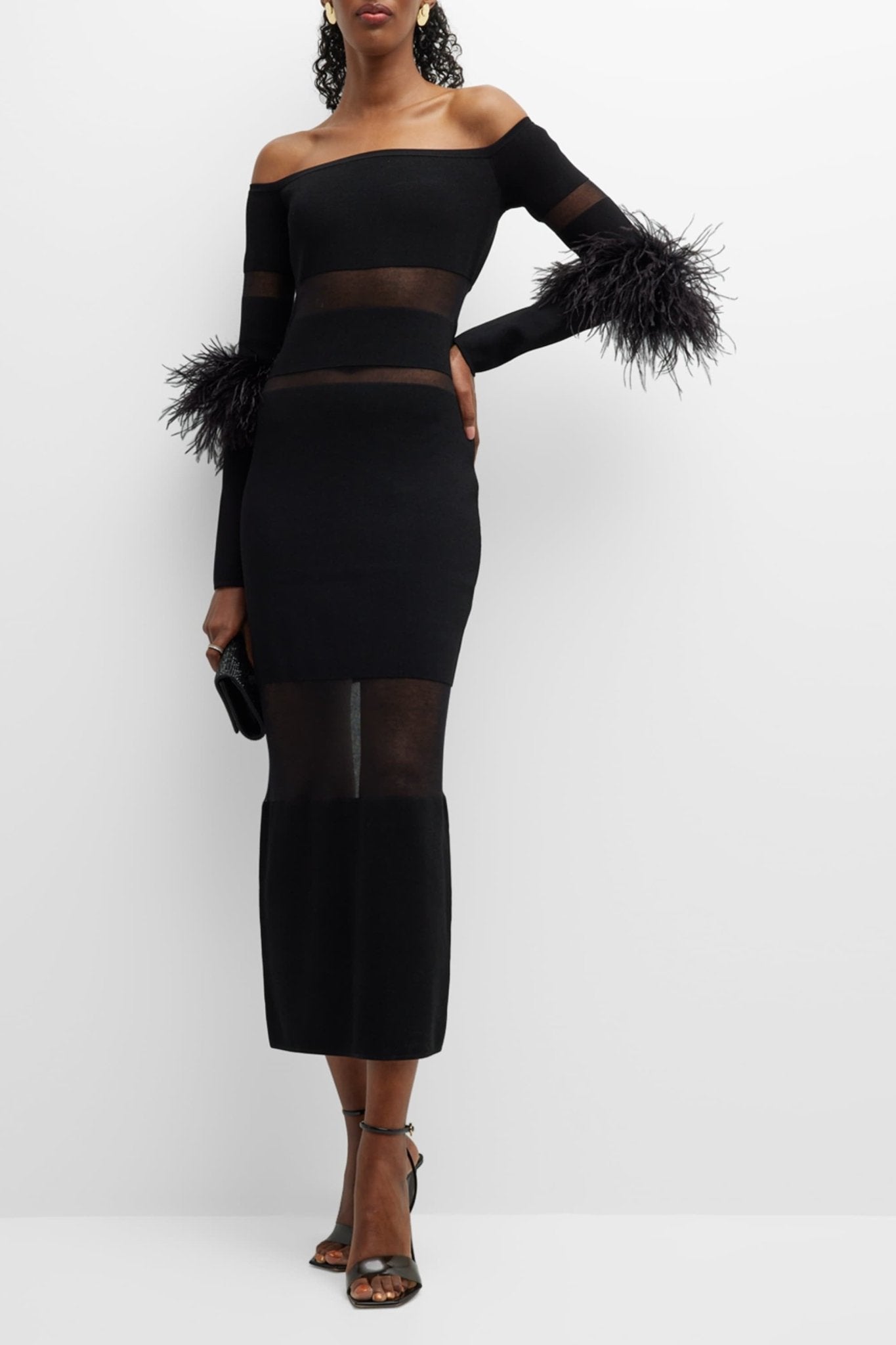 Tammy Feather Splicing Midi Bandage Dress