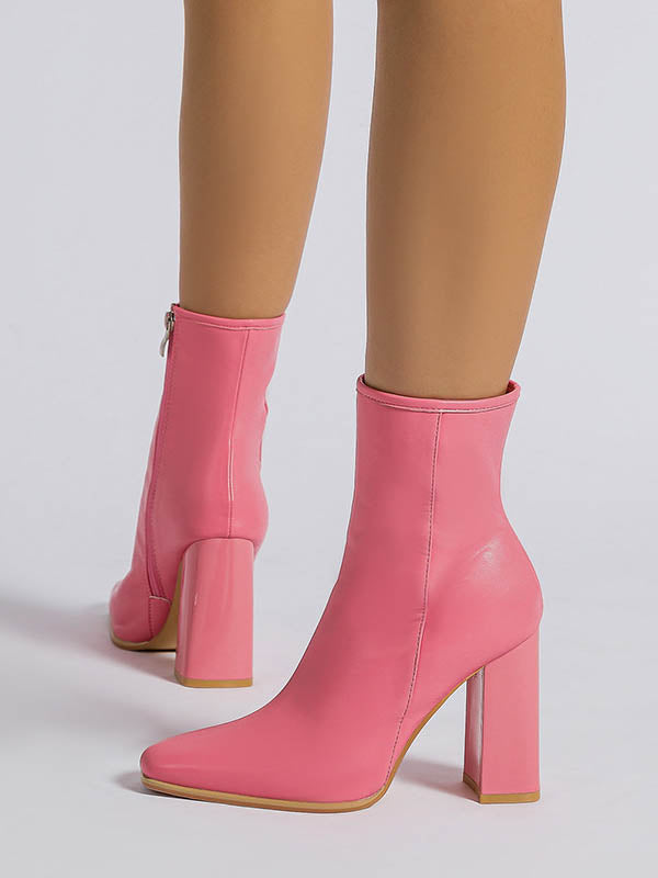 Pointed-Toe Split-Joint Zipper Boots Pumps