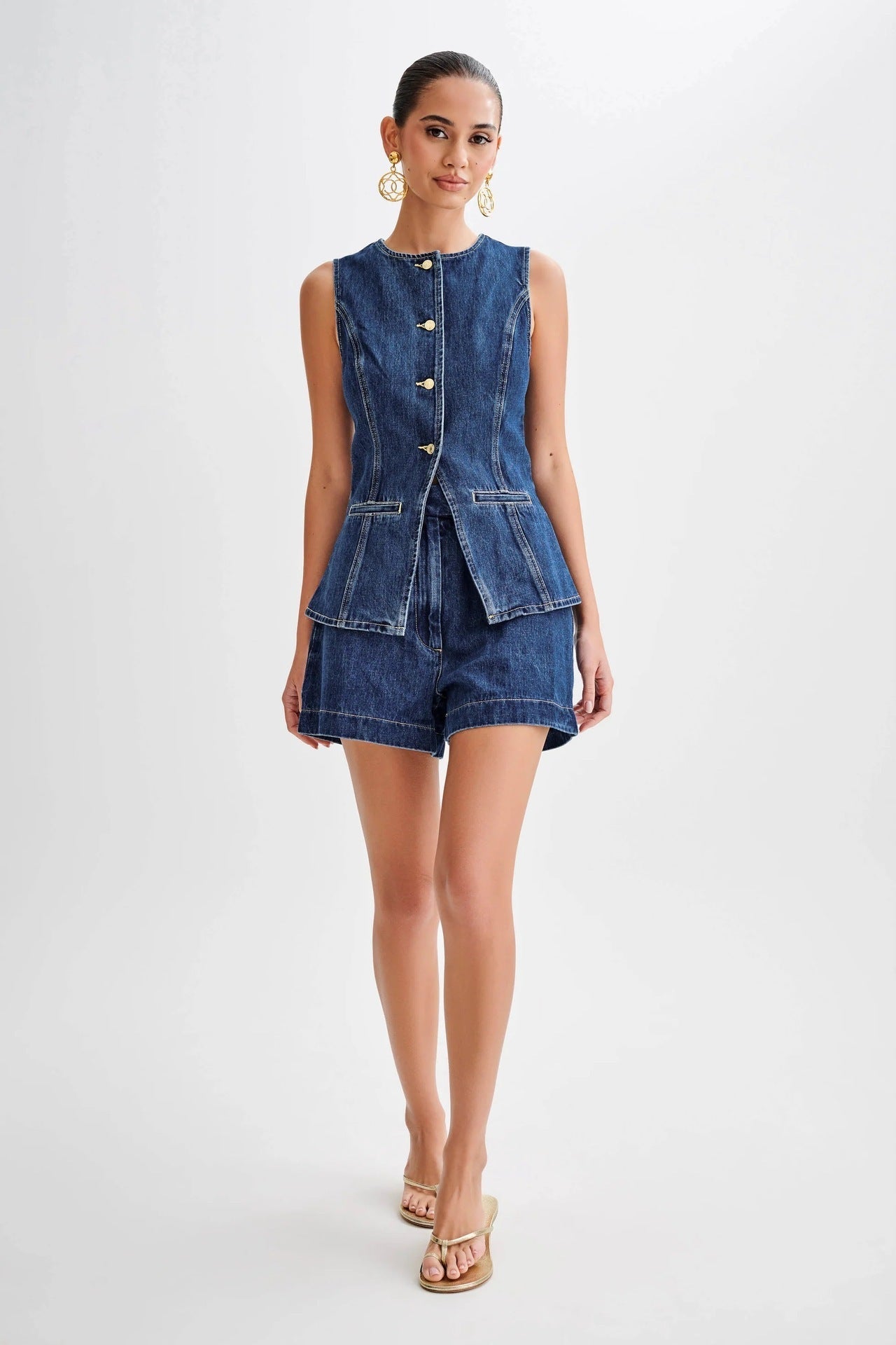 Denim Vest & Shorts Matching Suit