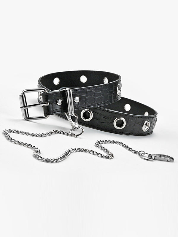 Simple Artificial Leather Chain Black Belts