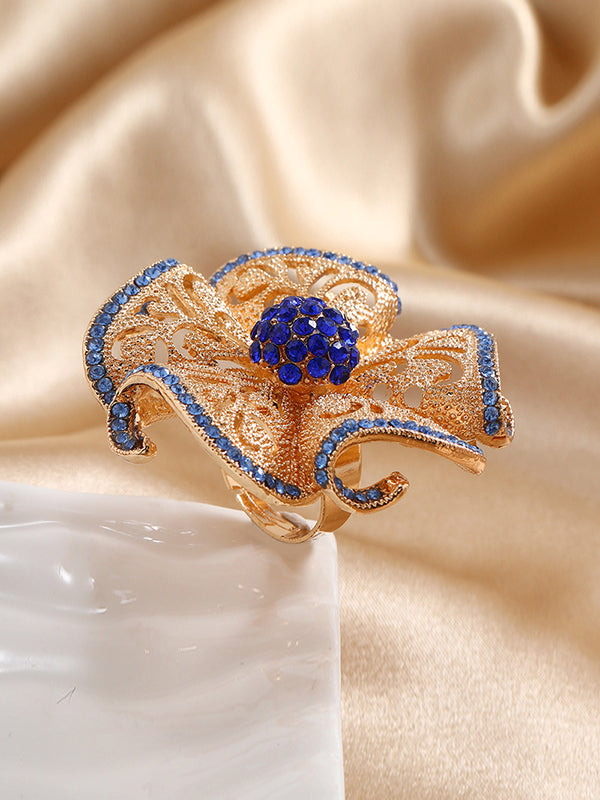 Adjustable Flower Shape Hollow Rhinestone Rings Accessories