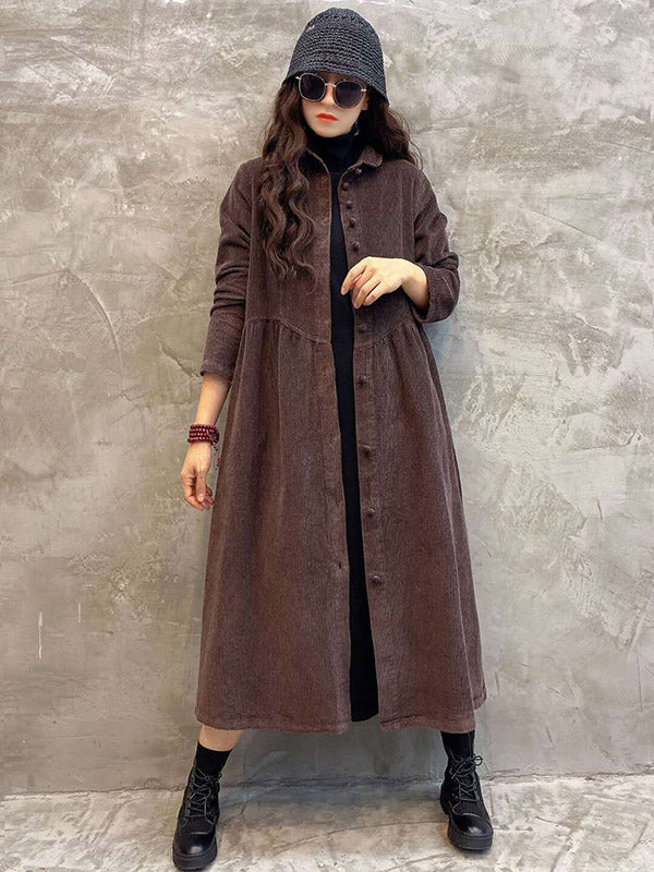 Original Solid Corduroy Lapel Dress