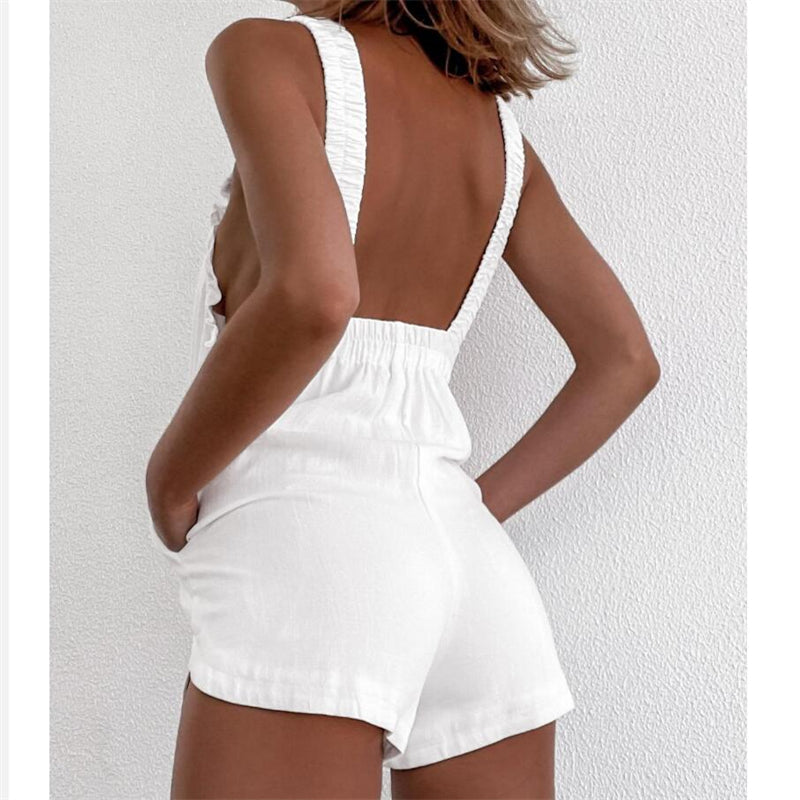 Solid Color Backless Strap Pocket Shorts